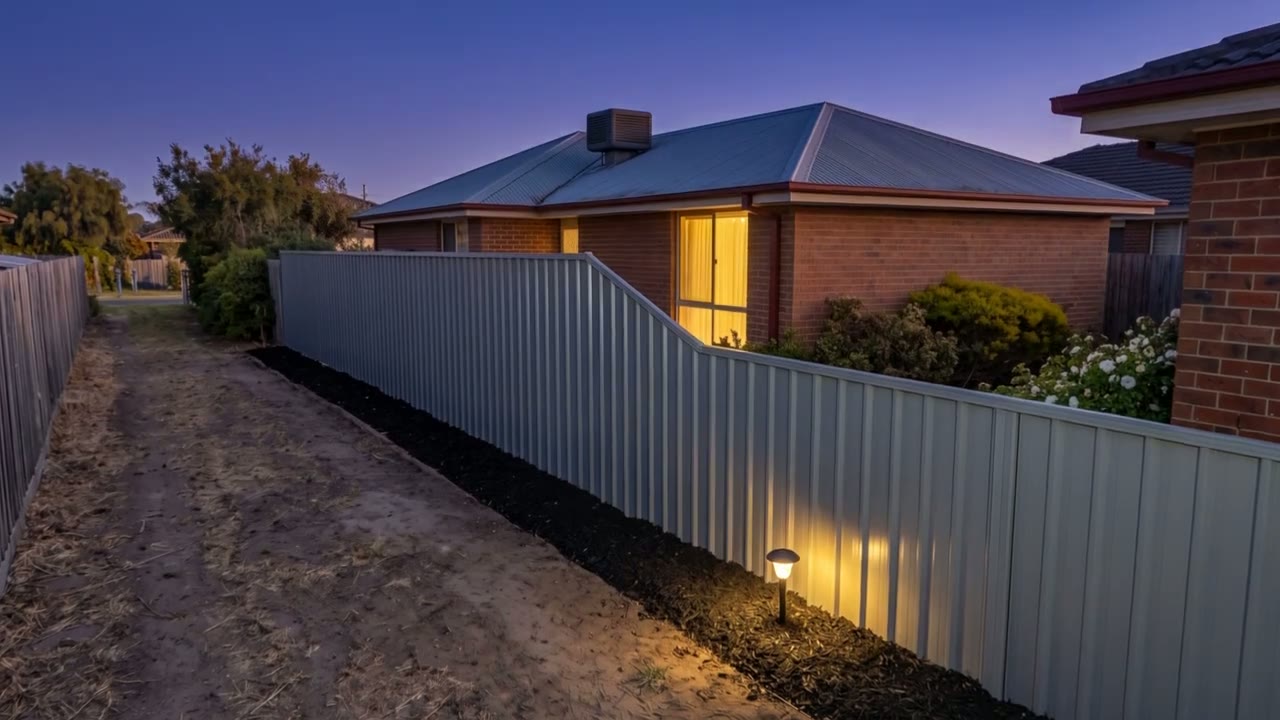 Finished Colorbond fence at night