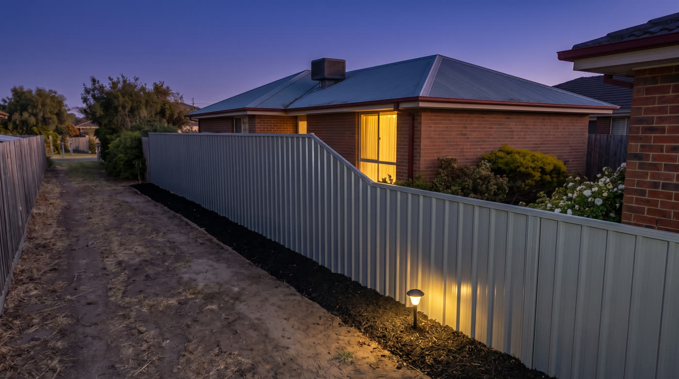 Finished grey Colorbond steel fence panels