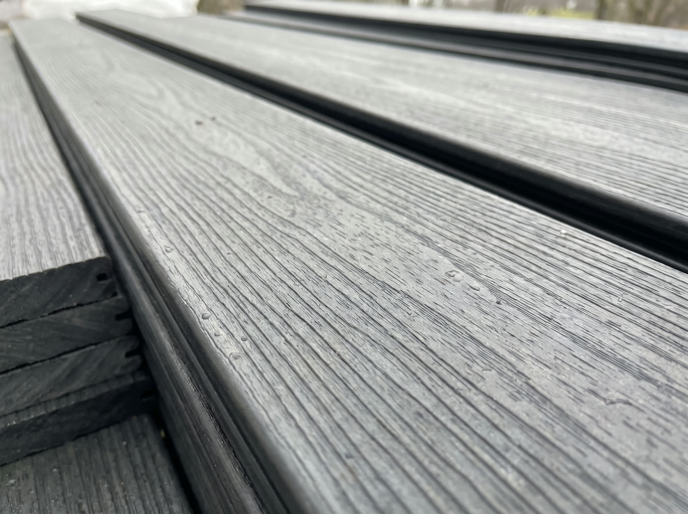 Grey composite decking boards